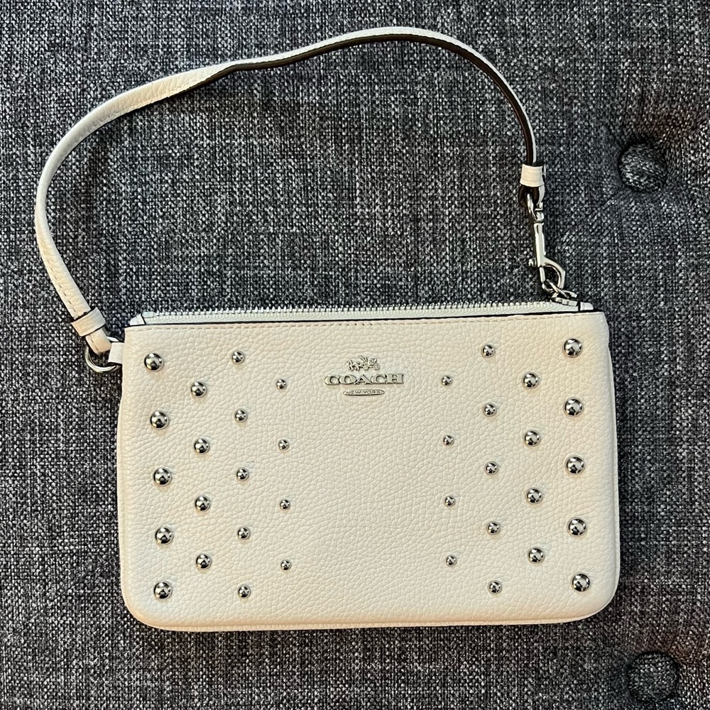 Brand New, Coach Cream Studded Leather Wristlet wallet